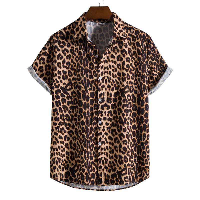 Men's button-down shirt bold exotic animal print lightweight silky soft breathable casual smart style