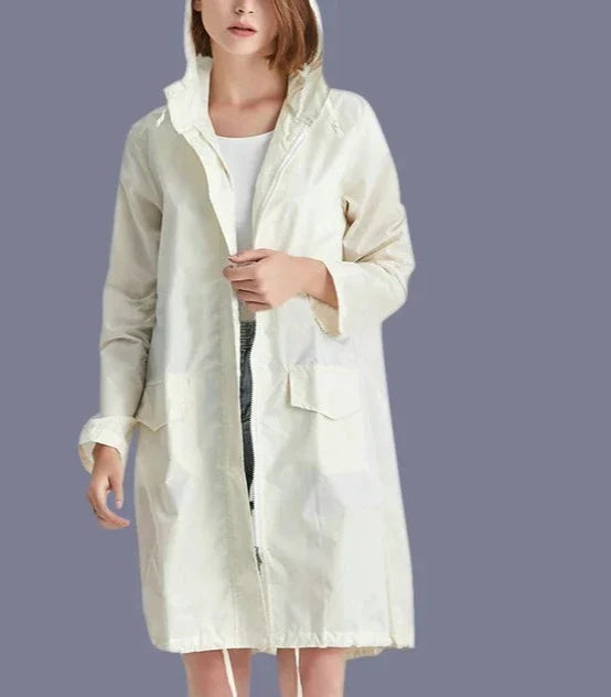 Women's pink lightweight hooded parka windproof water-resistant coat for everyday polished style