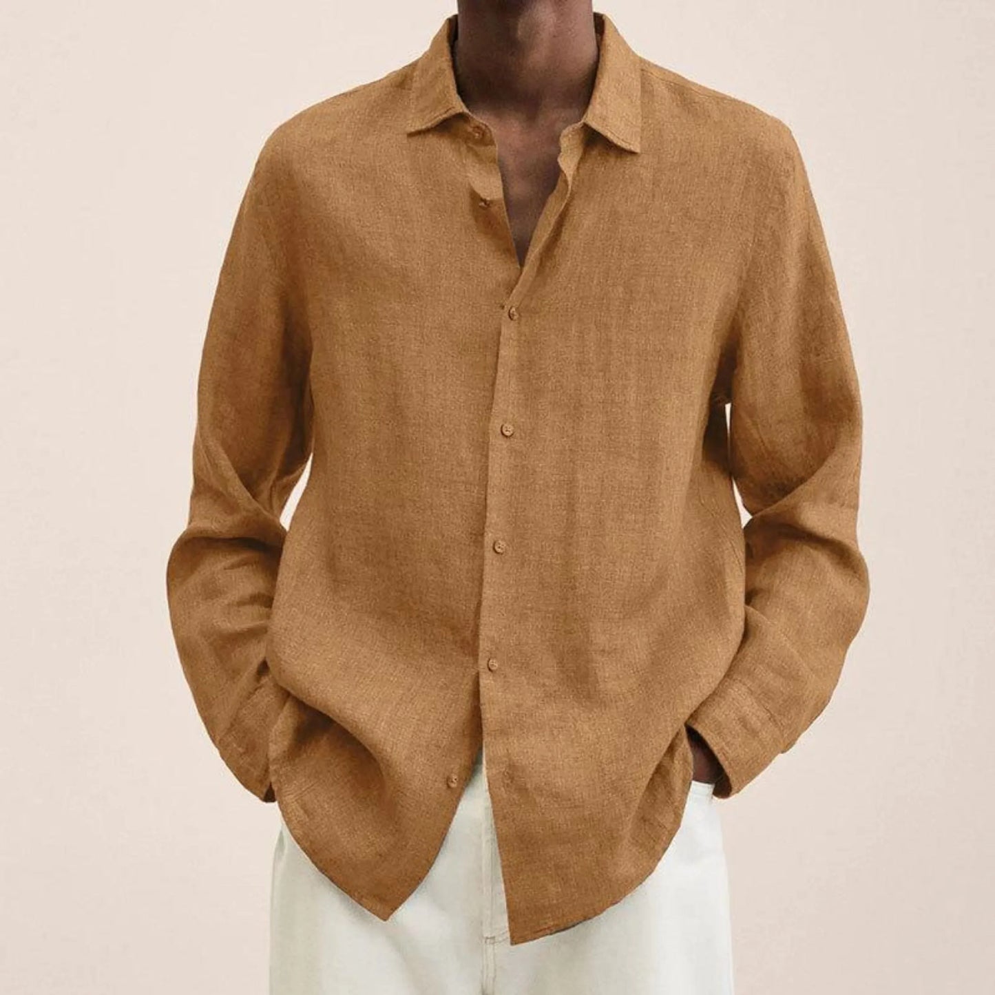 Men lightweight linen shirt classic fit long-sleeve breathable design for casual or formal occasions