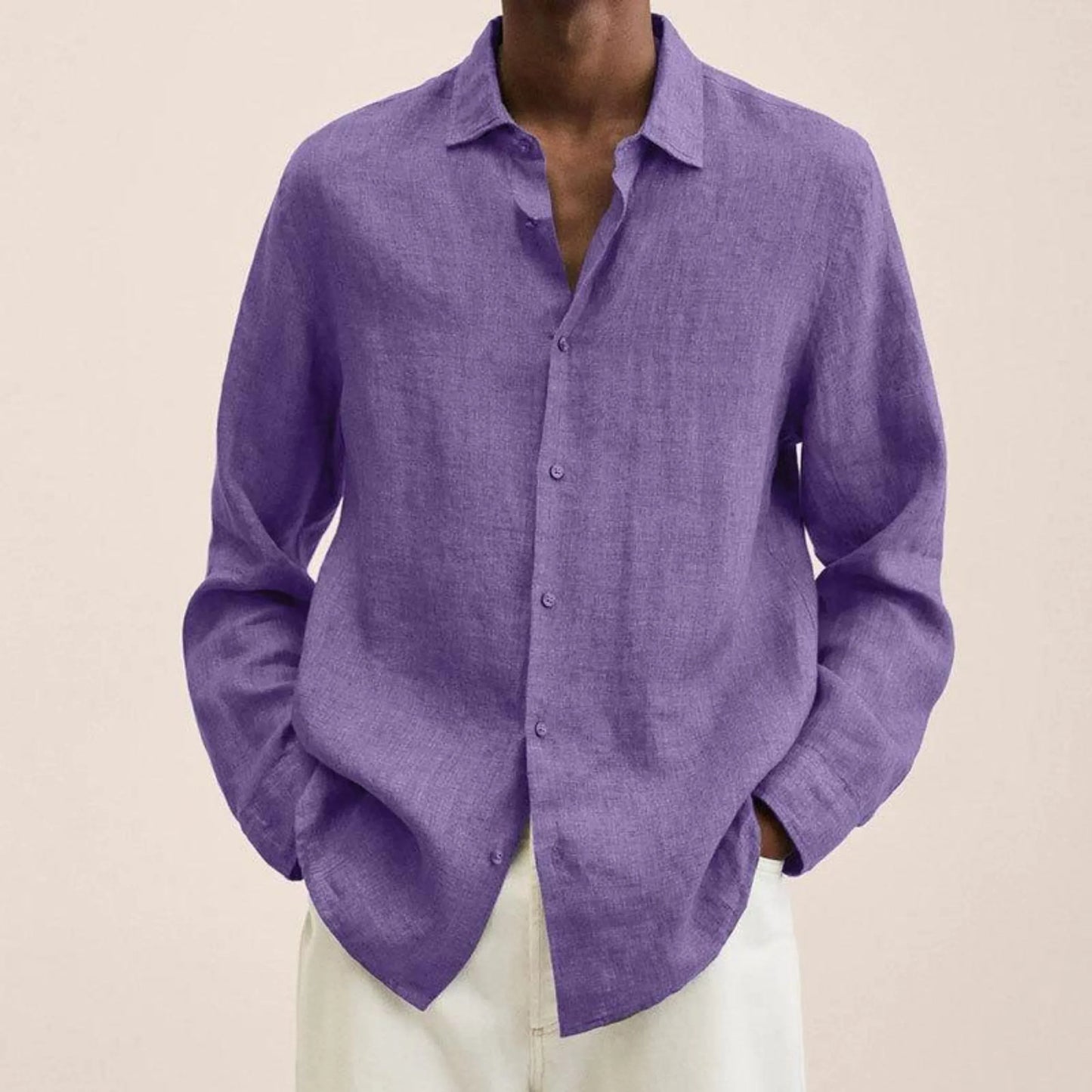 Men lightweight linen shirt classic fit long-sleeve breathable design for casual or formal occasions