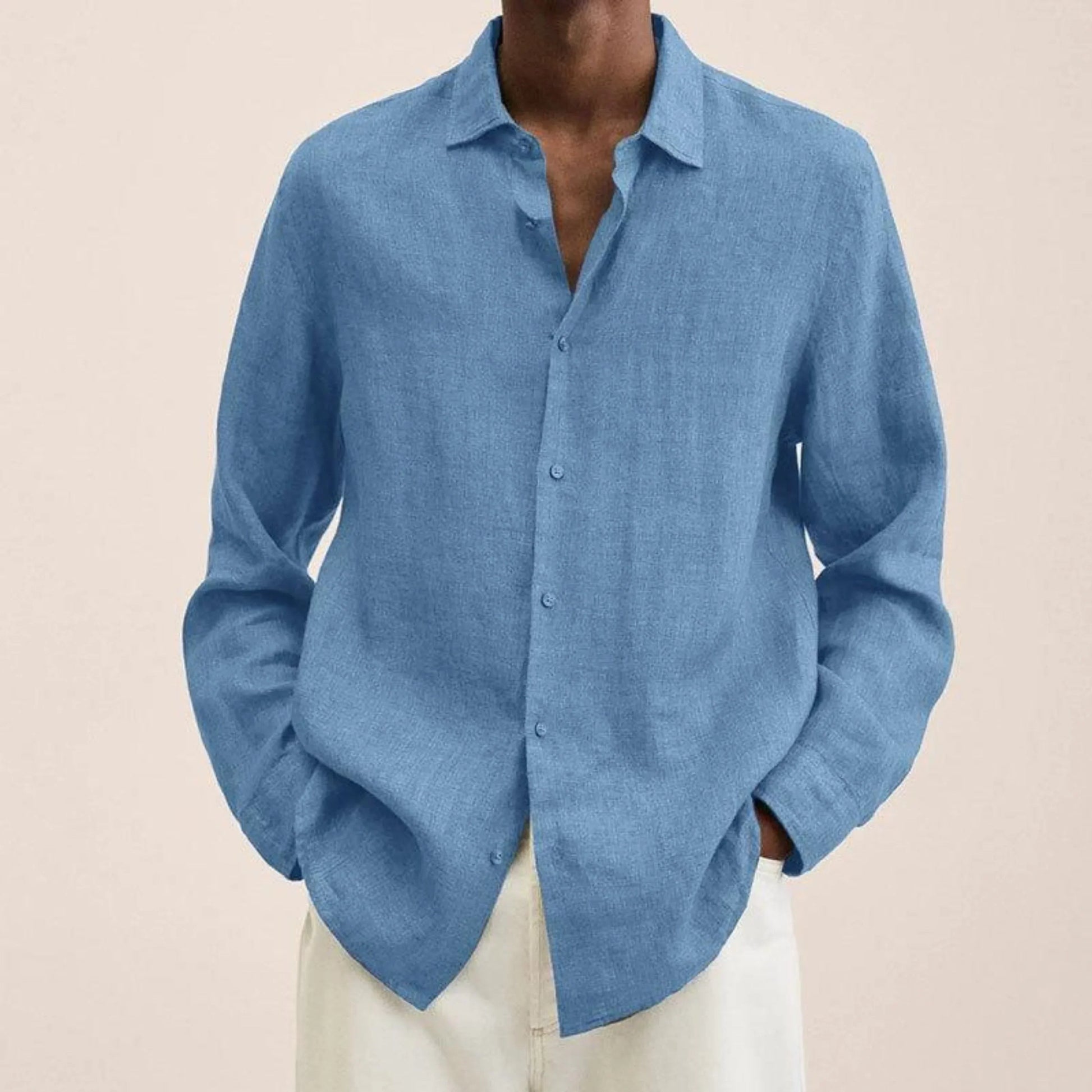 Men lightweight linen shirt classic fit long-sleeve breathable design for casual or formal occasions