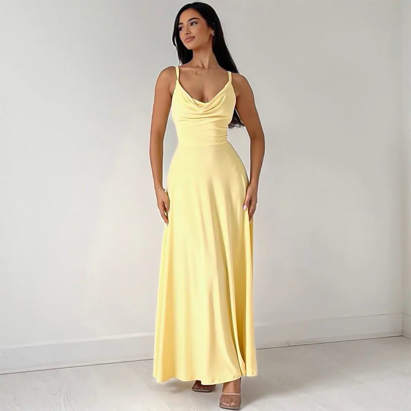 Women's sleeveless U-neck midi dress light flowy A-line silhouette perfect summer day-to-night style