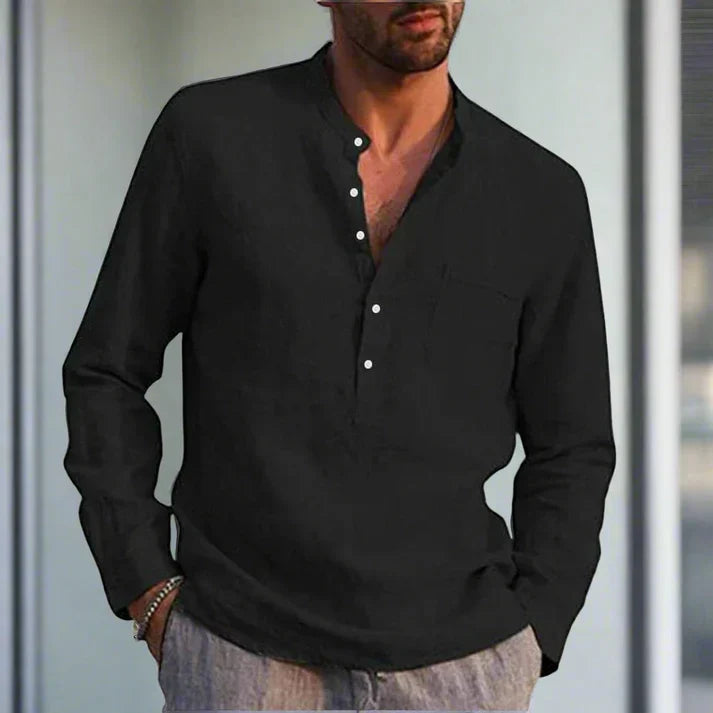 Men's lightweight linen shirt with breast pocket, relaxed fit, breathable summer essential in natural fabric