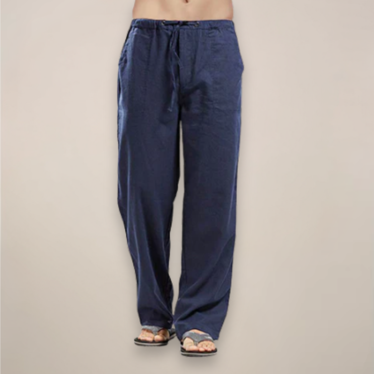Men's beige linen blend pants relaxed fit lightweight breathable casual summer trousers