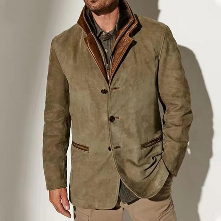Men's vintage kurta coat button-down closure warm down insulation traditional silhouette
