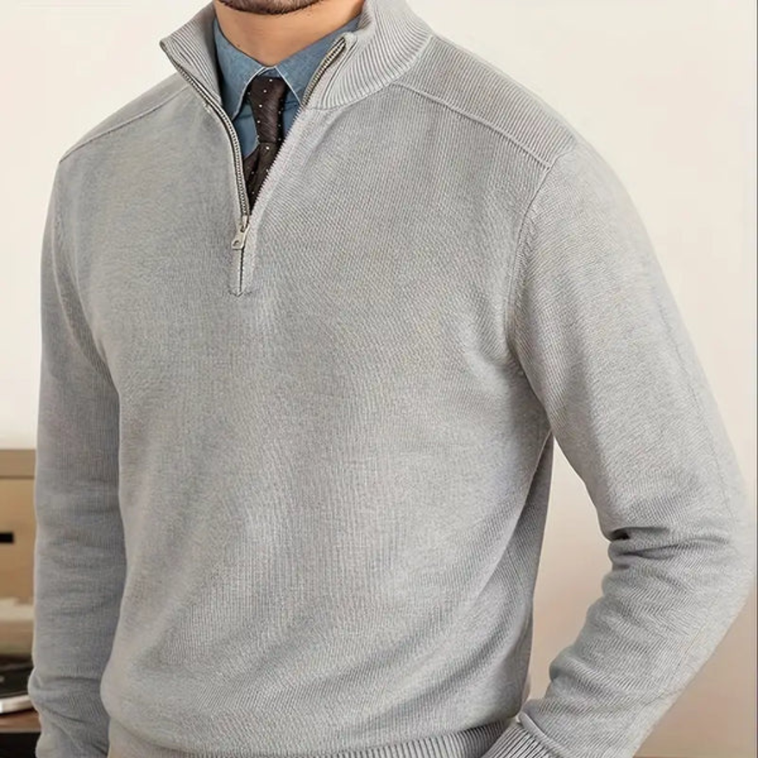 Men's cotton half-zip sweater regular fit smart casual knit pullover with zip collar detail