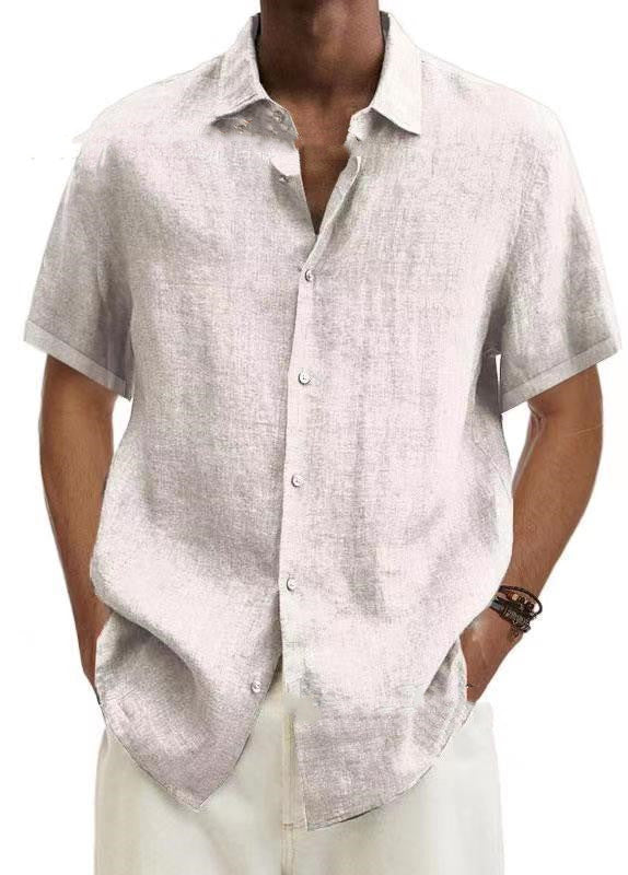 Men's solid color cotton V-neck shirt with Japanese-inspired minimal design for modern style