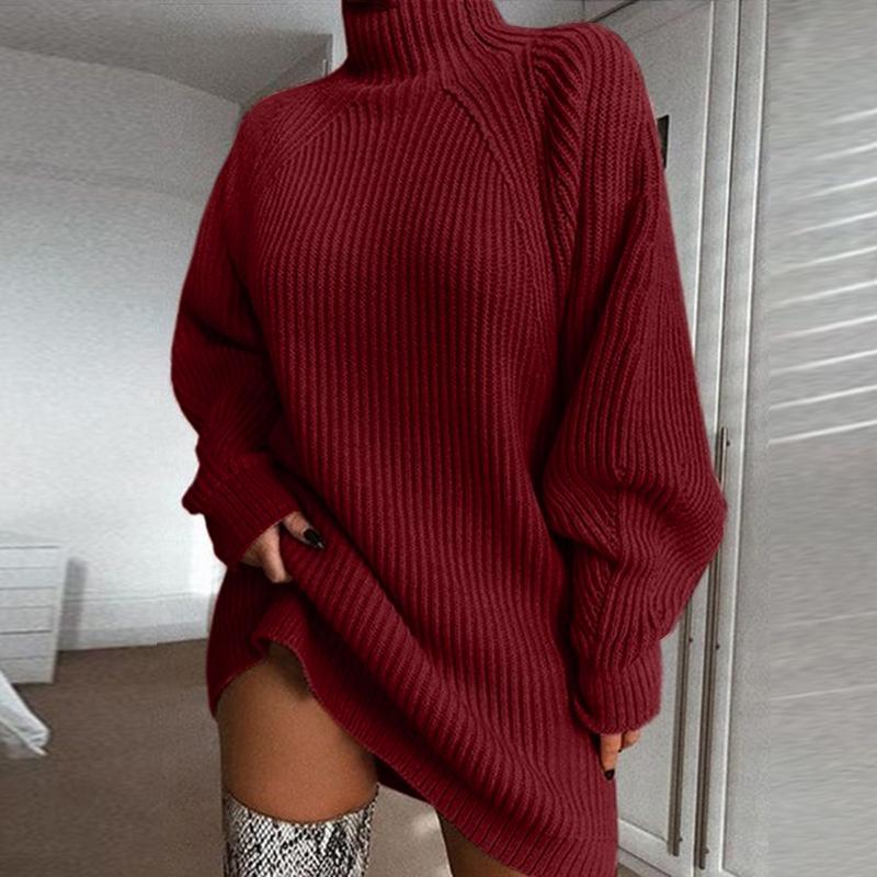Women's raglan sleeve turtleneck sweater dress cozy acrylic knit winter everyday fashion