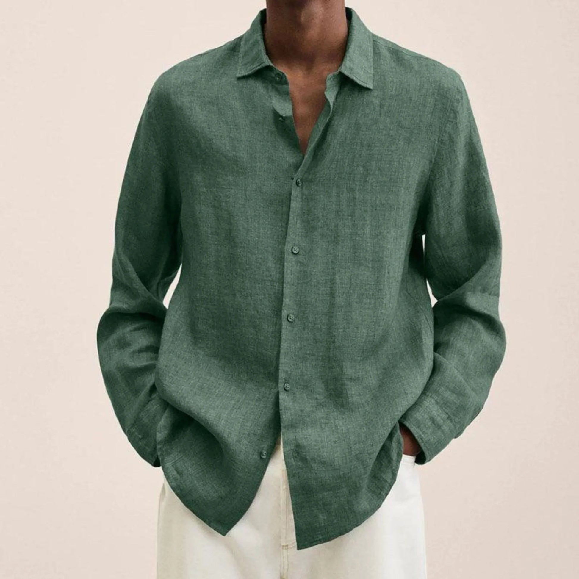 Men lightweight linen shirt classic fit long-sleeve breathable design for casual or formal occasions