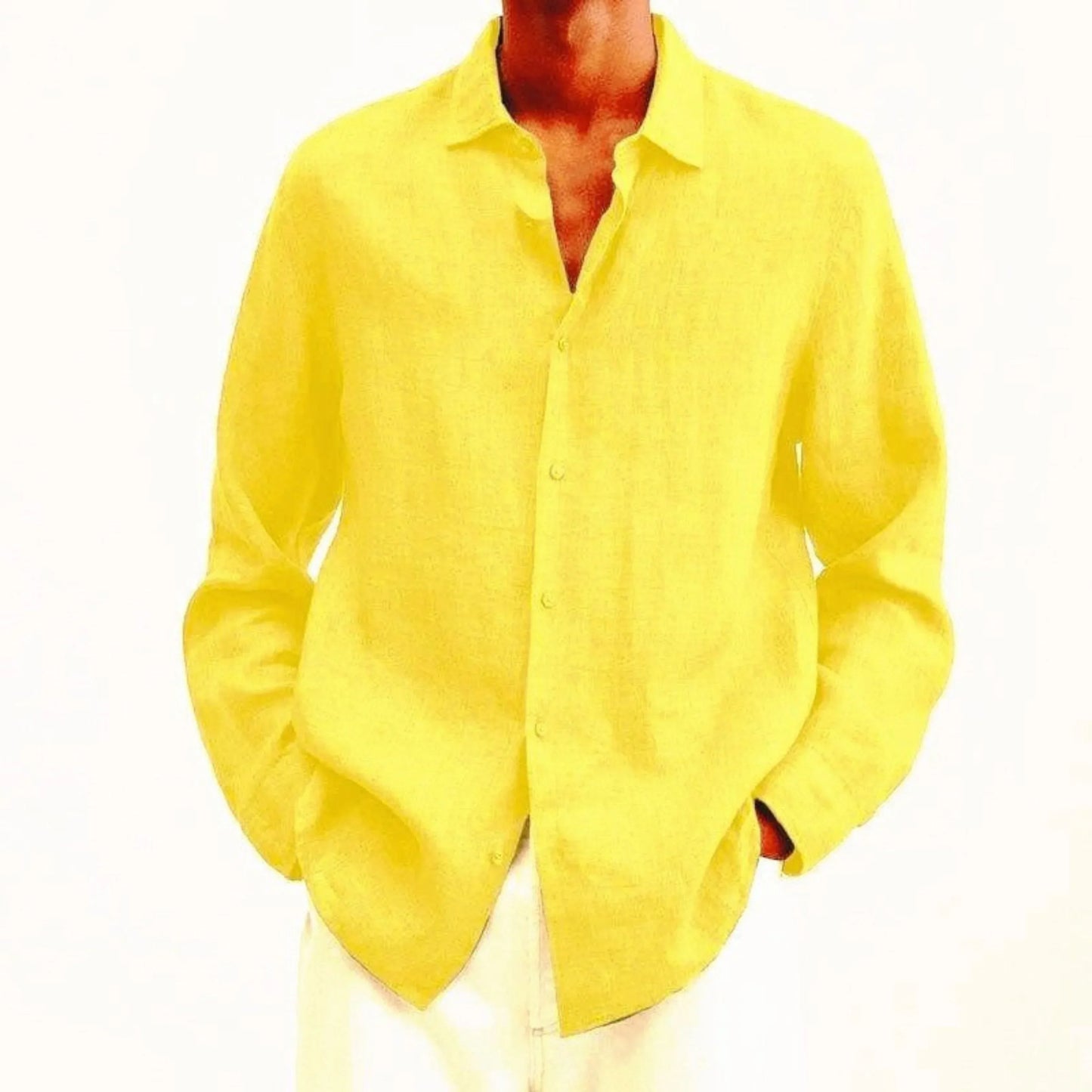 Men's lightweight linen shirt classic fit long-sleeve breathable design for casual or formal occasions