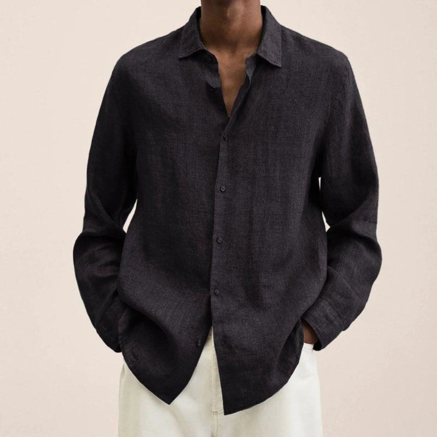 Men lightweight linen shirt classic fit long-sleeve breathable design for casual or formal occasions