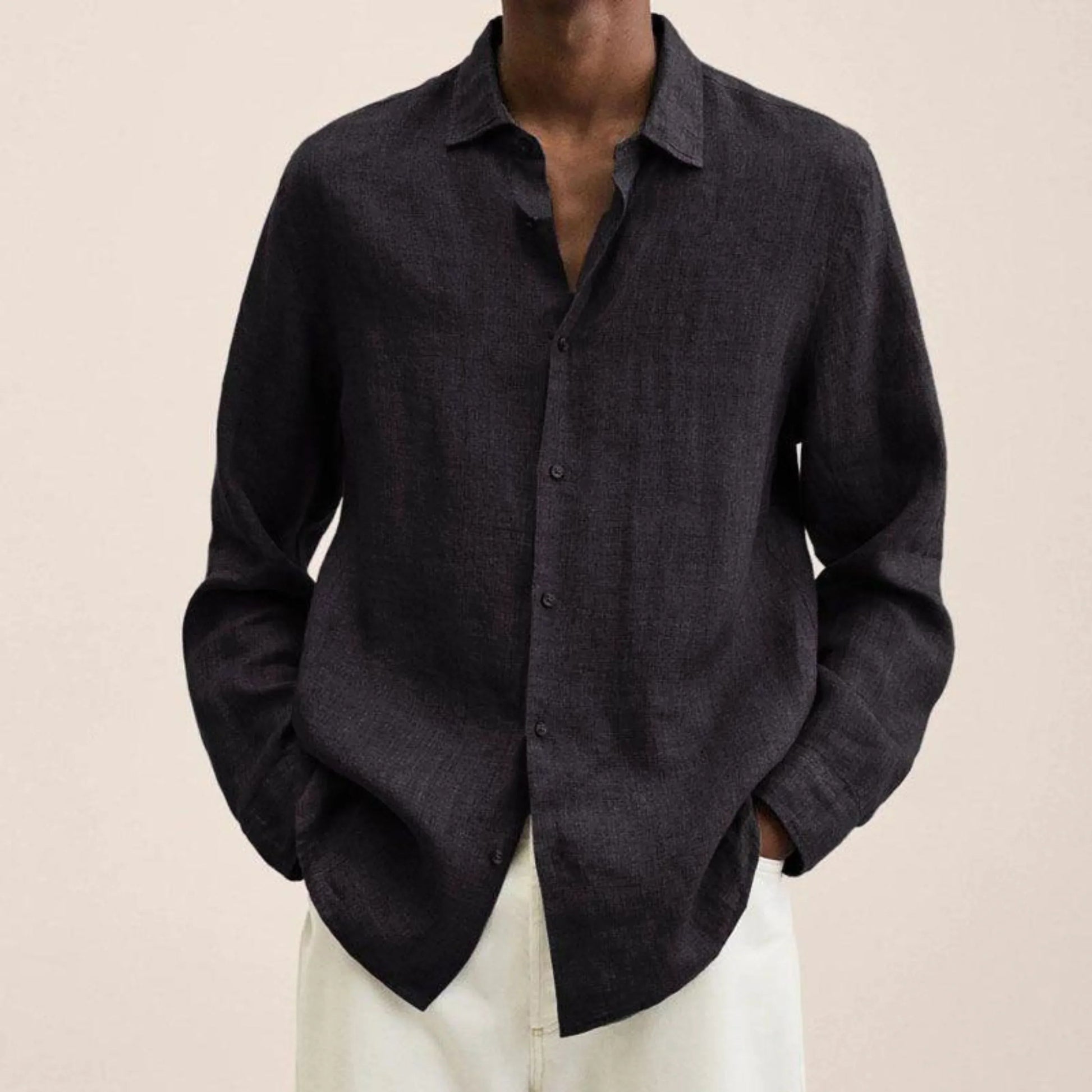 Men lightweight linen shirt classic fit long-sleeve breathable design for casual or formal occasions