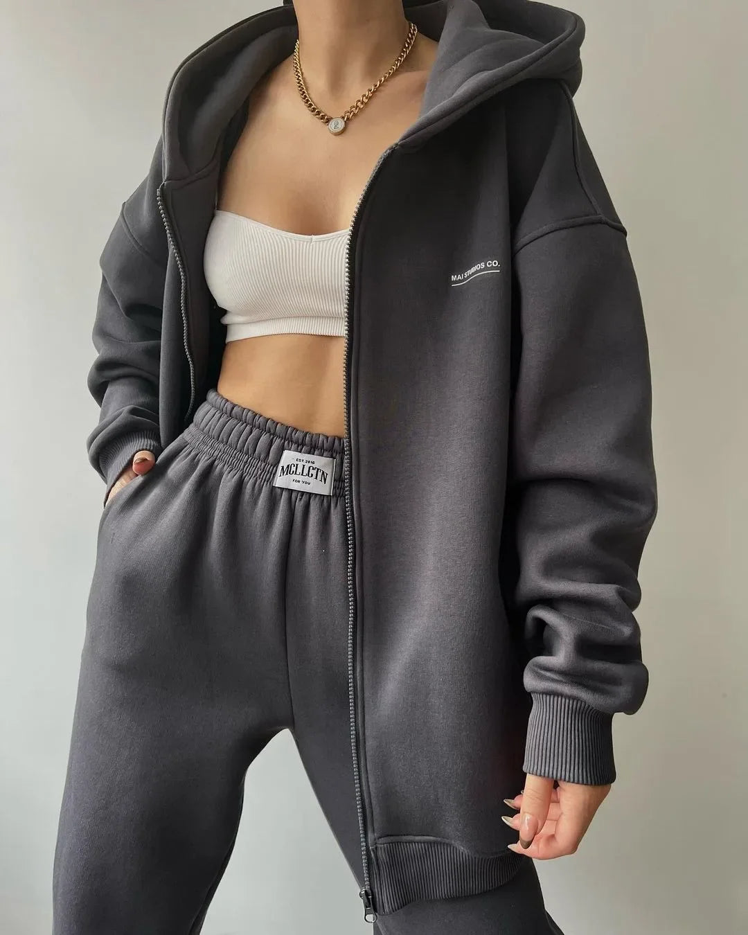 Heather gray ultra-soft cotton blend hoodie and jogger loungewear set with relaxed fit