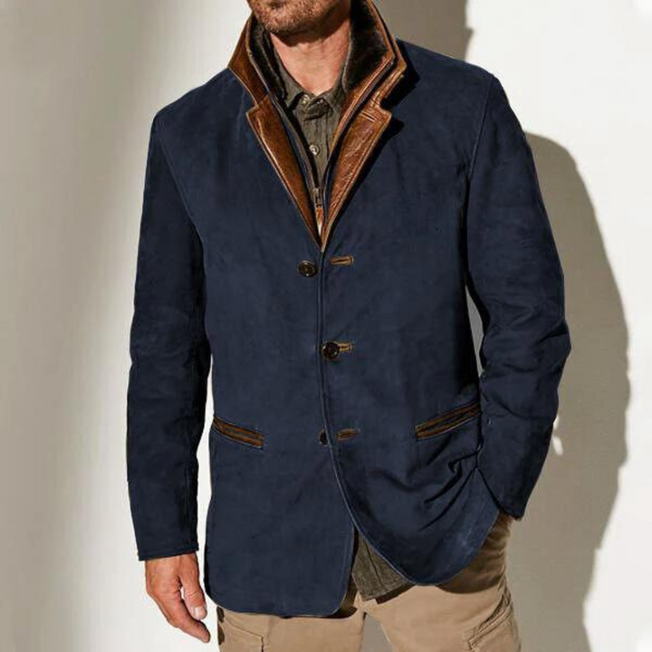 Men's vintage kurta coat button-down closure warm down insulation traditional silhouette