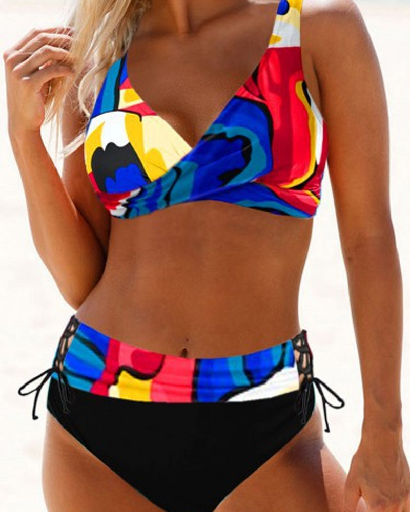 Women's twist-front bikini set supportive fit adjustable sides flattering beach swimwear