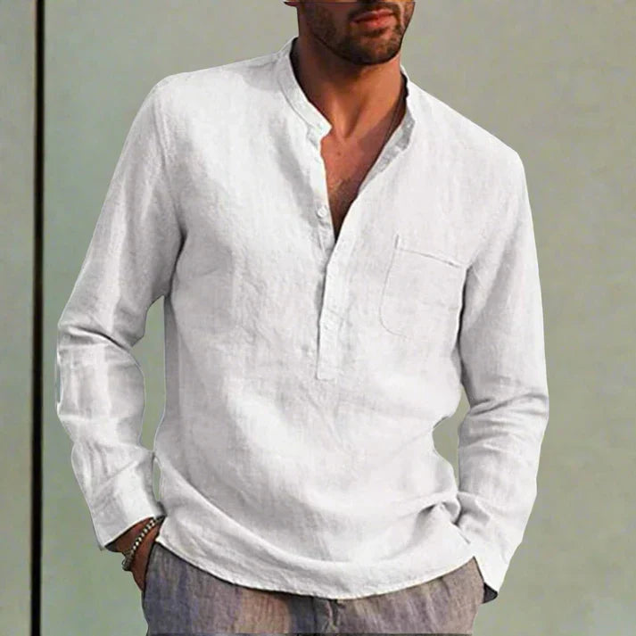 Men's lightweight linen shirt with breast pocket, relaxed fit, breathable summer essential in natural fabric