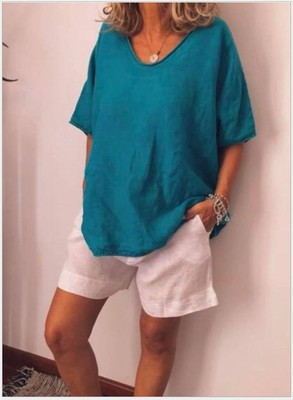 Women's loose fit short sleeve summer blouse lightweight breathable casual top for everyday wear
