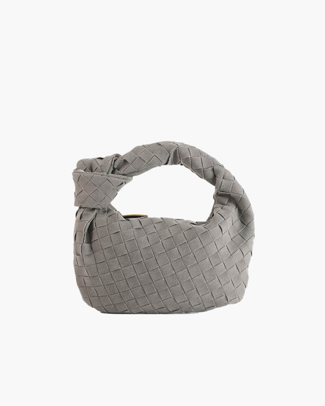 Verona mini suede bag beige woven knot handle sculptural silhouette minimalist style