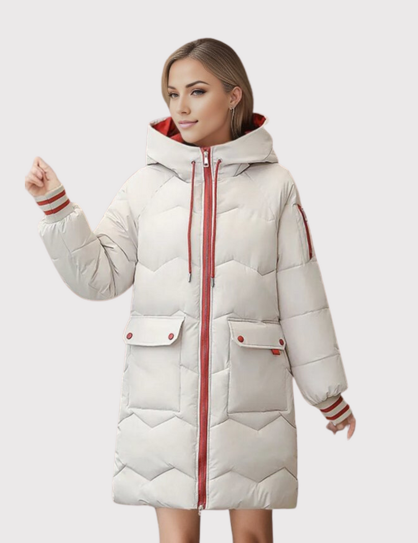 Women's olive green winter parka with ultra cozy lining, adjustable hood, and functional pockets
