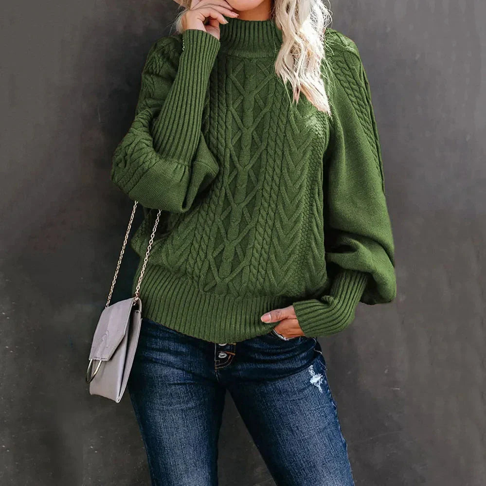 Women's oversized cable knit sweater high neck relaxed fit cozy textured pullover for cool days