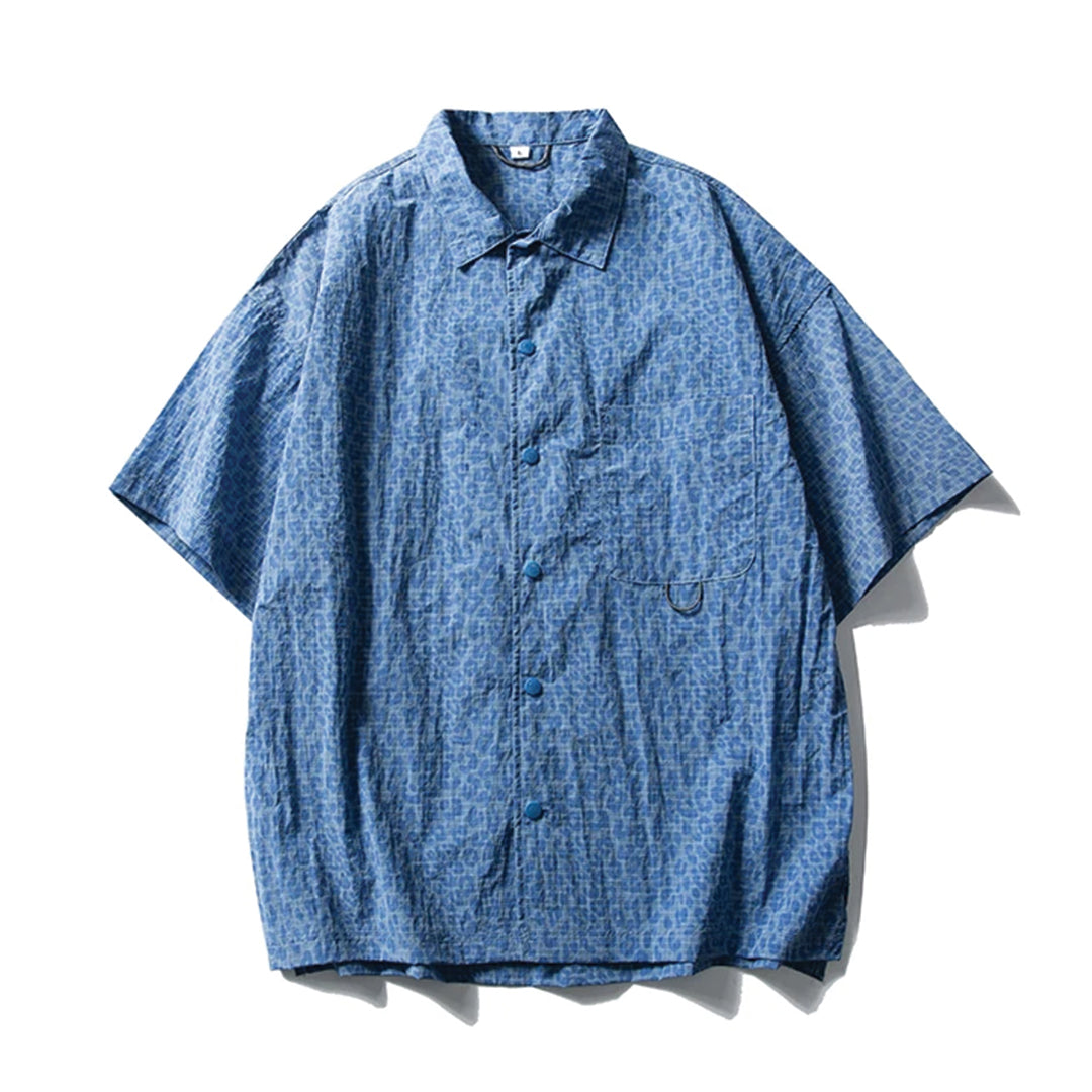 Leopard print lightweight nylon shirt water-resistant urban outdoor style modern neutral palette