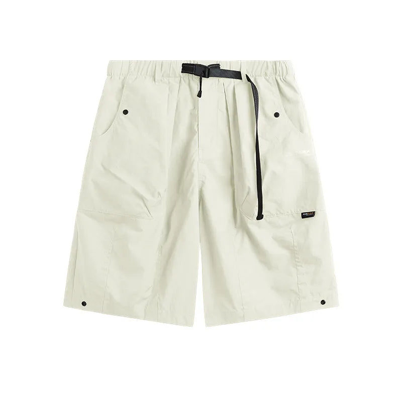 Men's lightweight breathable cargo shorts in neutral tone, versatile multi-pocket hiking travel design