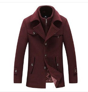 Men's slim gray wool coat with detachable collar, modern cut for winter warmth