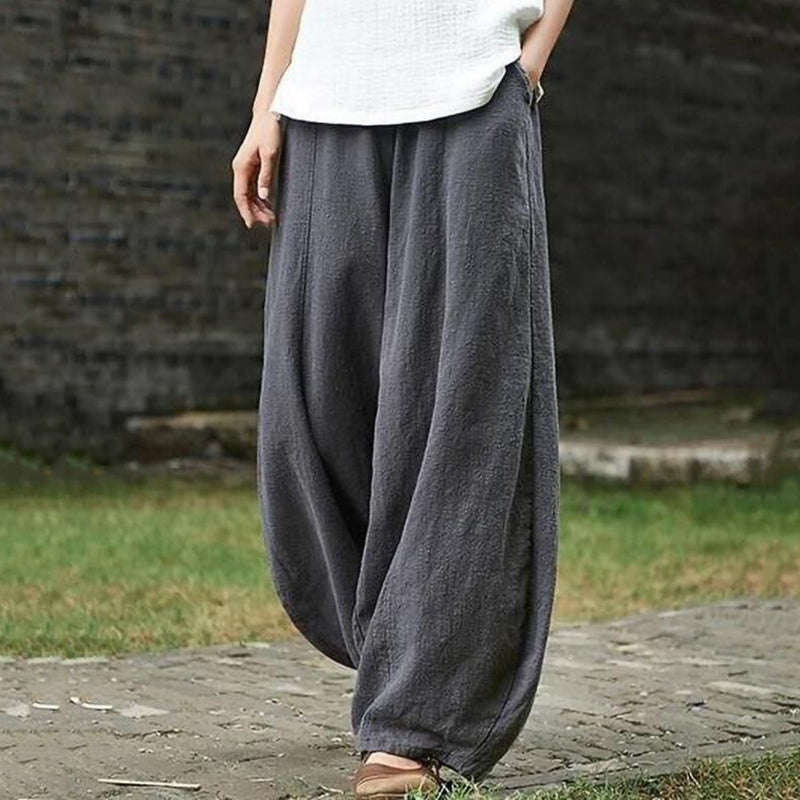 Unisex vintage lantern pants cotton blend loose fit casual solid color with pockets everyday comfort