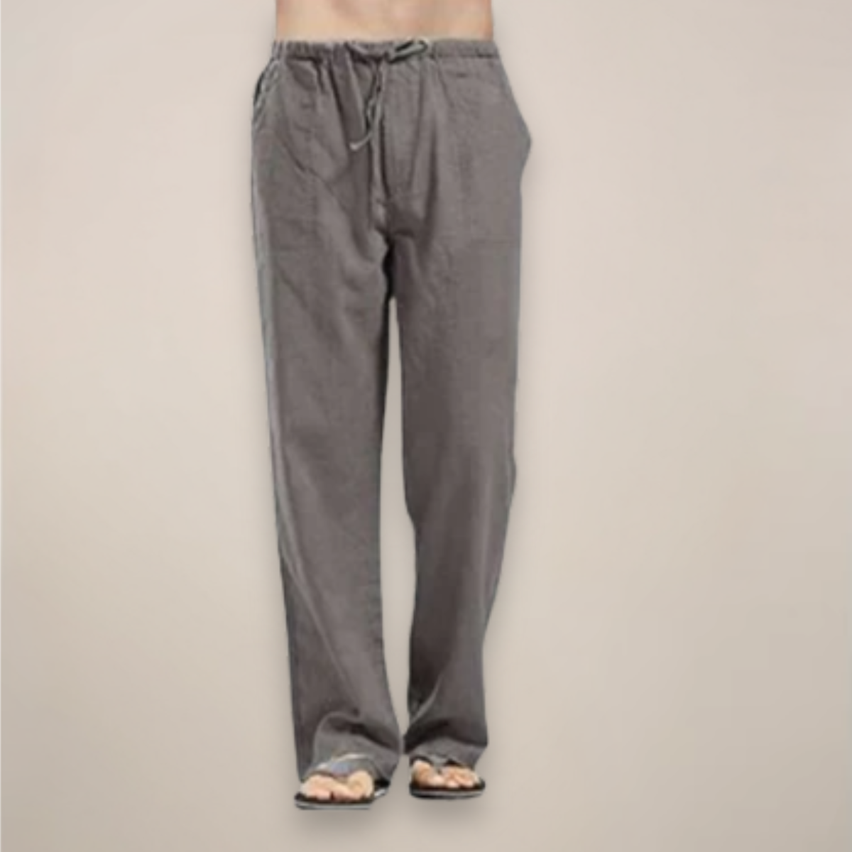 Men's beige linen blend pants relaxed fit breathable lightweight casual summer comfort trousers