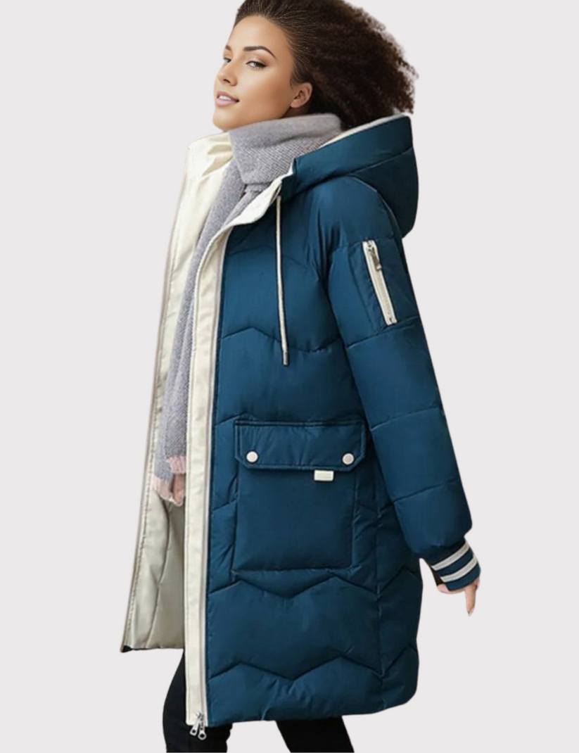 Women's olive green winter parka with ultra cozy lining, adjustable hood, and functional pockets