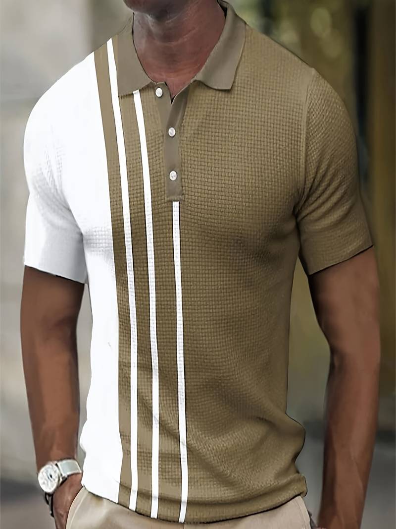 Men's colorblocked waffle-knit stripe shirt bold casual fashion-forward comfort modern trendsetter style