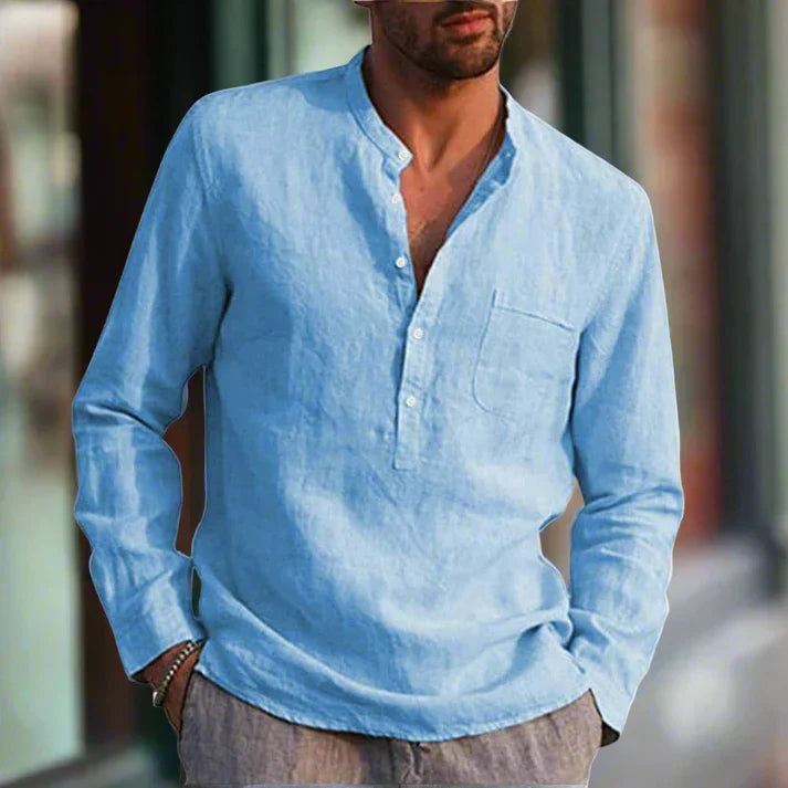 Men's lightweight linen shirt with breast pocket, relaxed fit, breathable summer essential in natural fabric
