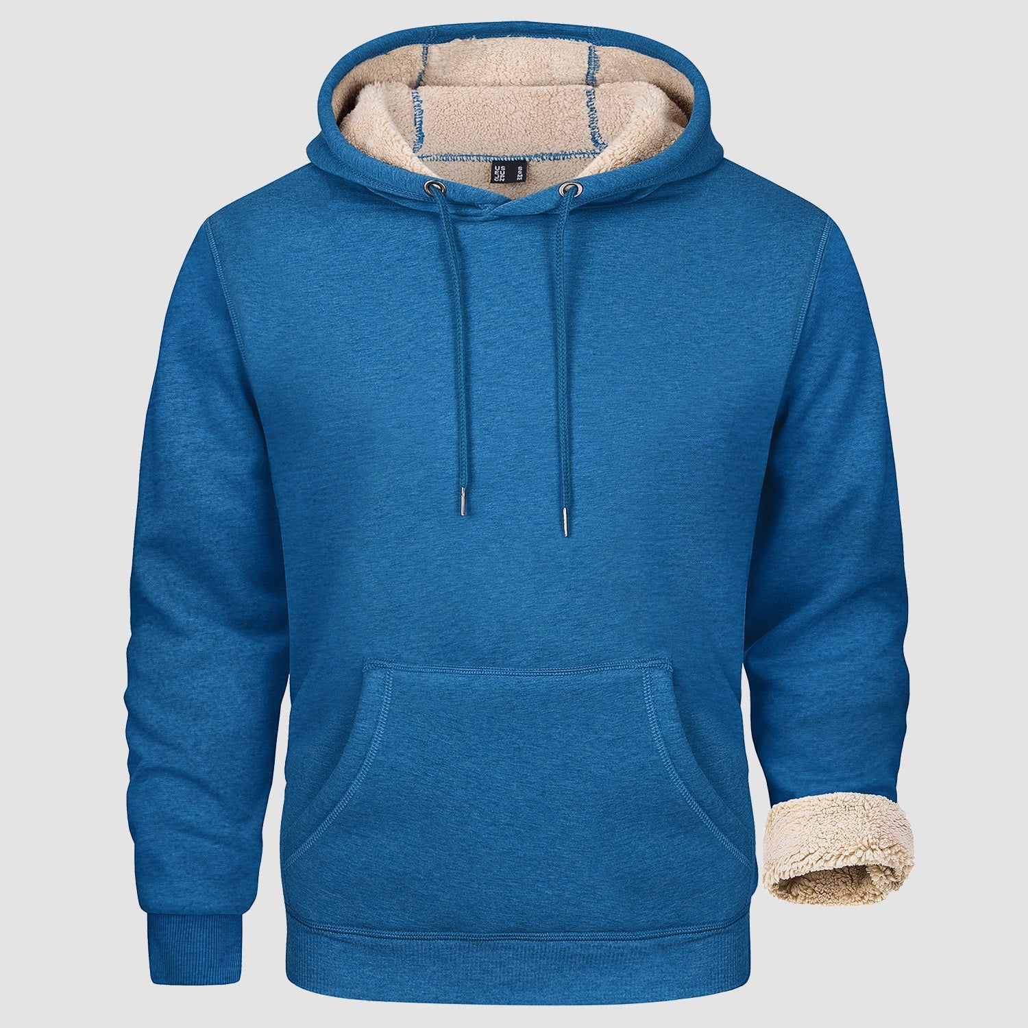 Men's sherpa-lined fleece hoodie sweatshirt with kangaroo pocket, cozy pullover for everyday warmth