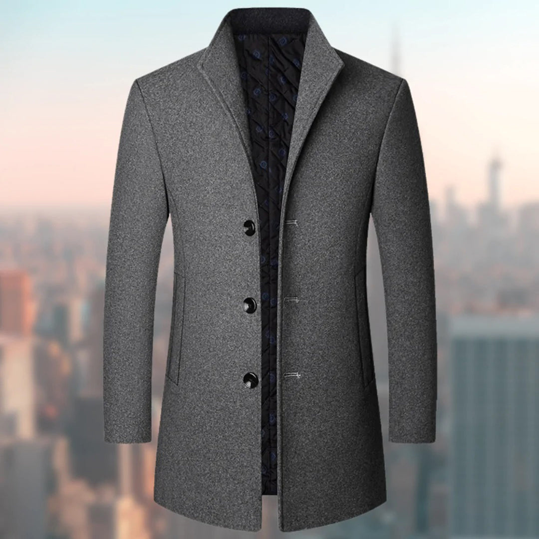 Men's winter trench coat single-breasted long silhouette notched collar with concealed placket