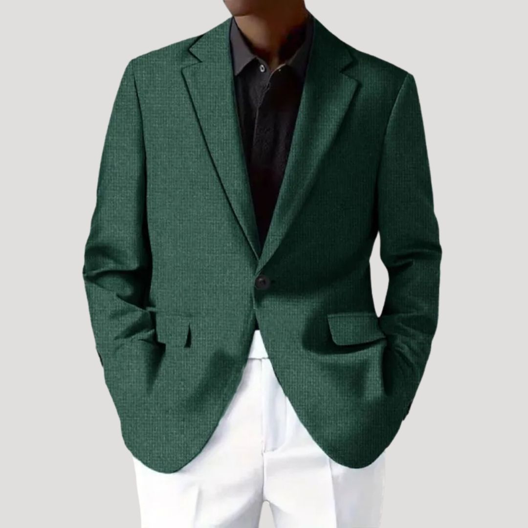 Men's green textured tailored casual blazer with structured cut for smart-casual polished everyday wear