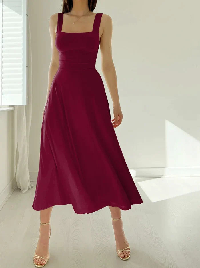 Polly silk-like women's dress flattering silhouette breathable fabric elegant versatile fit