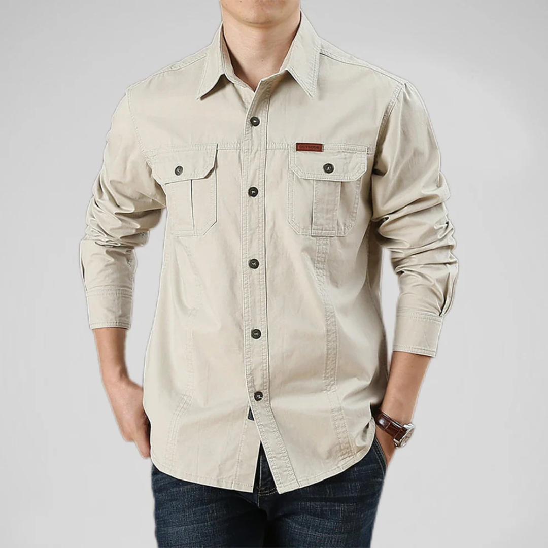 Men's cotton multi-pocket shirt relaxed structured fit versatile work weekend style