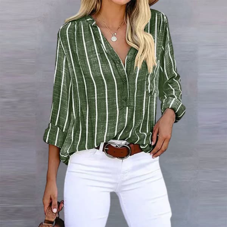 Women's striped relaxed-fit summer blouse lightweight breathable vertical stripe polished silhouette