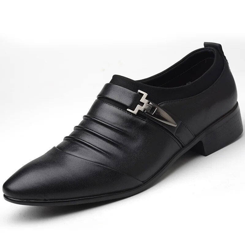Men's black monk strap dress shoes pointed toe PU leather elegant buckle formal style