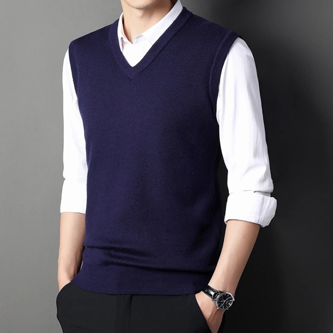 Solid knit sweater vest unisex lightweight breathable layering piece over shirts smart-casual style
