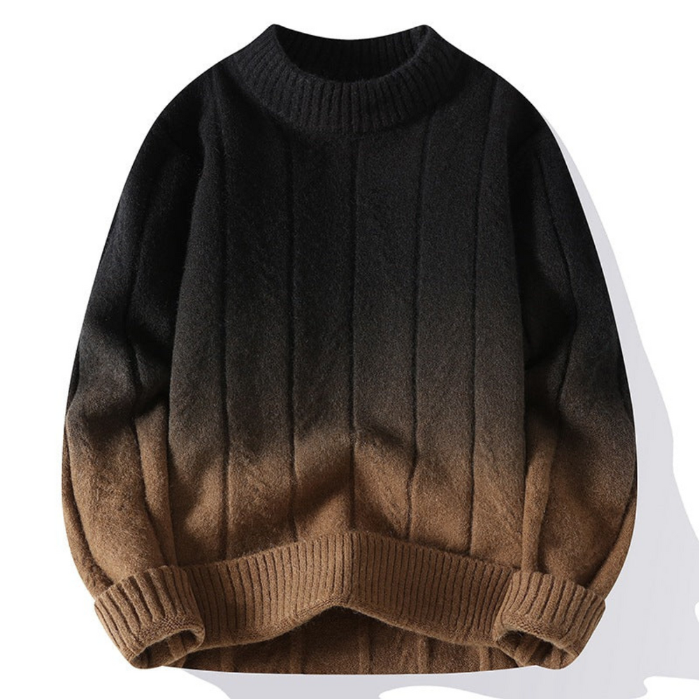 Men's gradient knit sweater relaxed fit with smooth color fade ribbed detailing soft warm layering