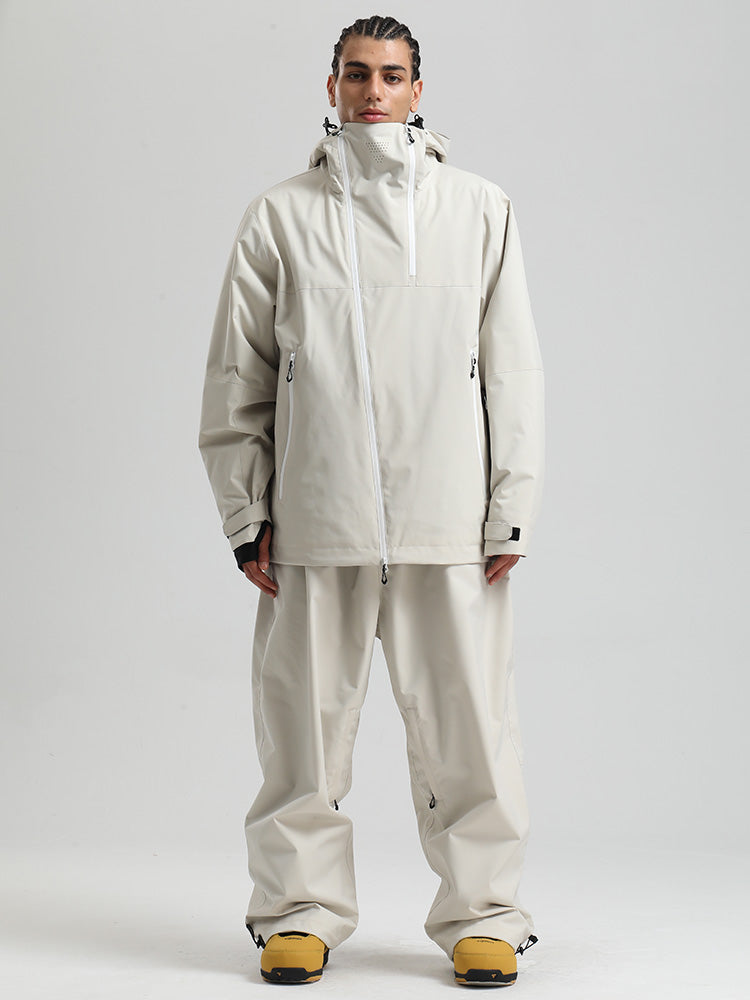 Men's color block mountain cargo snow suit 20K waterproof hooded jacket and pants for skiing