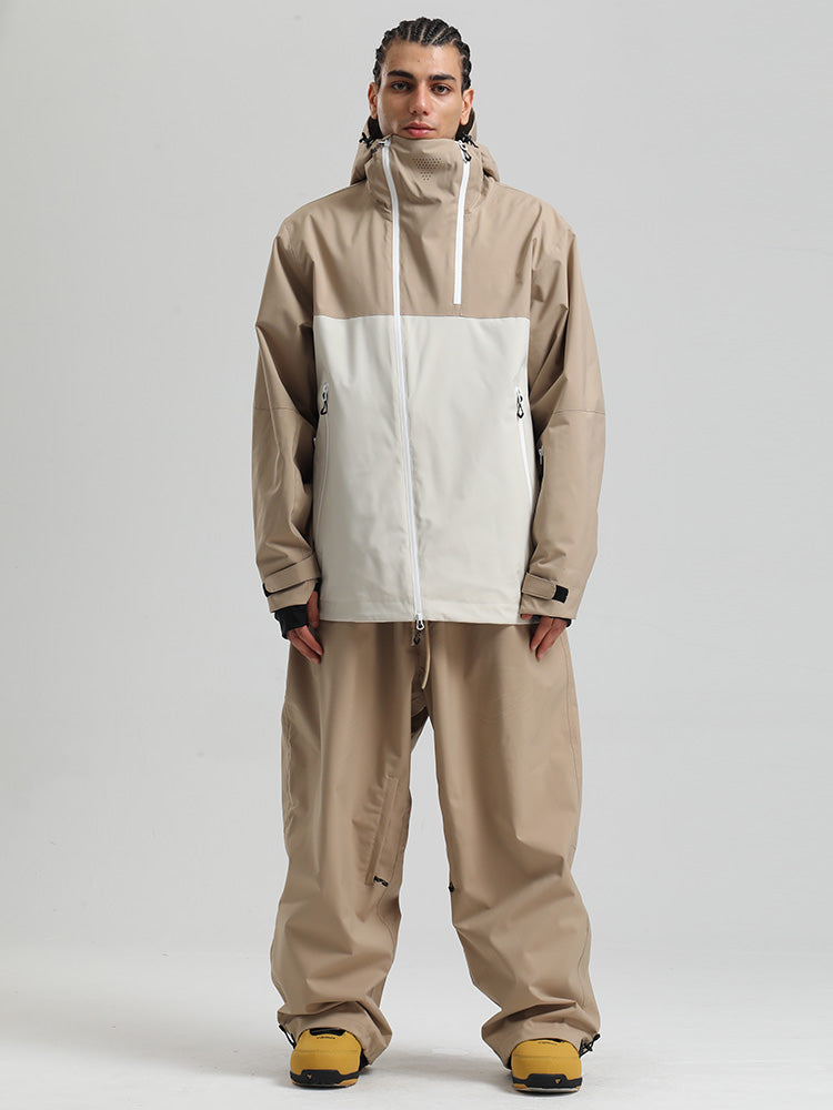 Men's color block mountain cargo snow suit 20K waterproof hooded jacket and pants ski set