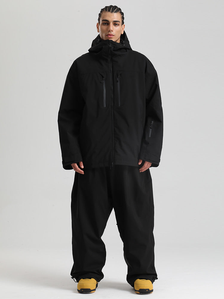Men's black insulated snow suit two-piece set with wind armor and 20K waterproof protection