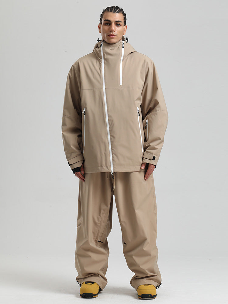 Men's color block mountain cargo snow suit 20K waterproof hooded jacket and pants ski set