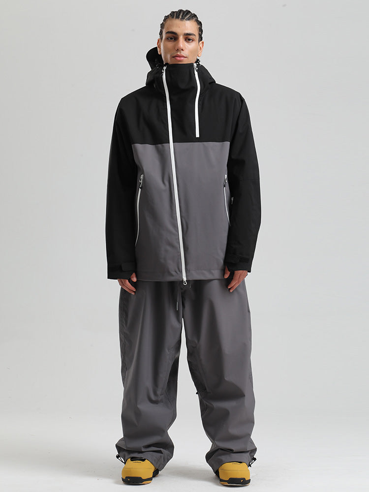 Men's color block mountain cargo snow suit 20K waterproof hooded jacket and pants ski set