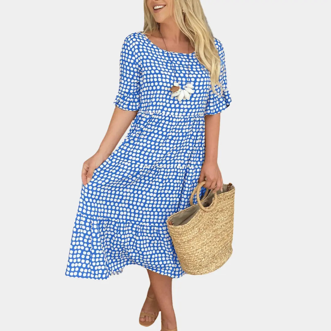 Women's daisy print midi dress tiered relaxed fit lightweight breathable summer floral design