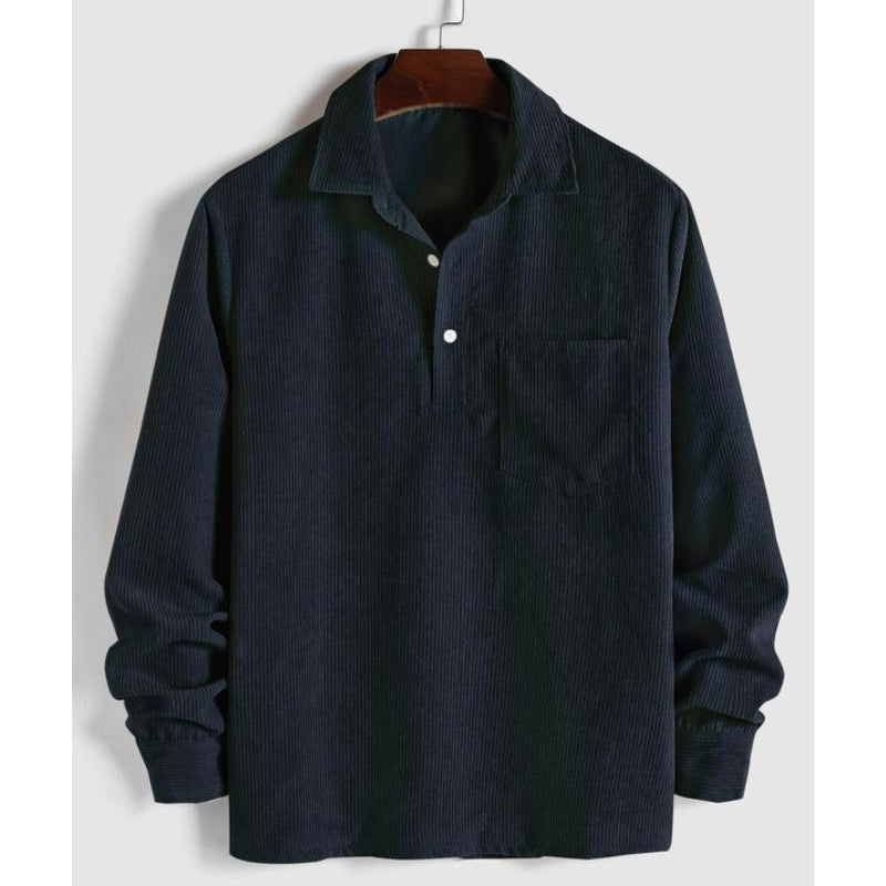 Men's relaxed fit collared pullover shirt long-sleeve casual style versatile everyday wear
