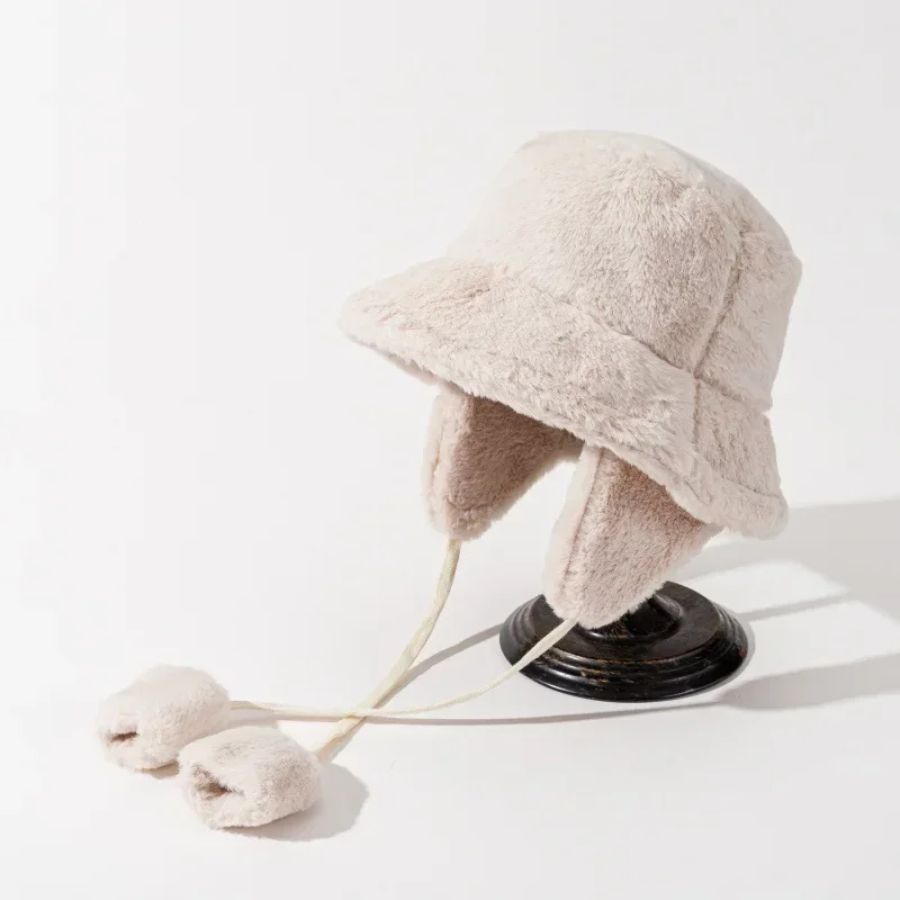 Furvia faux fur bucket hat with detachable zippered ear flaps, plush winter outdoor style