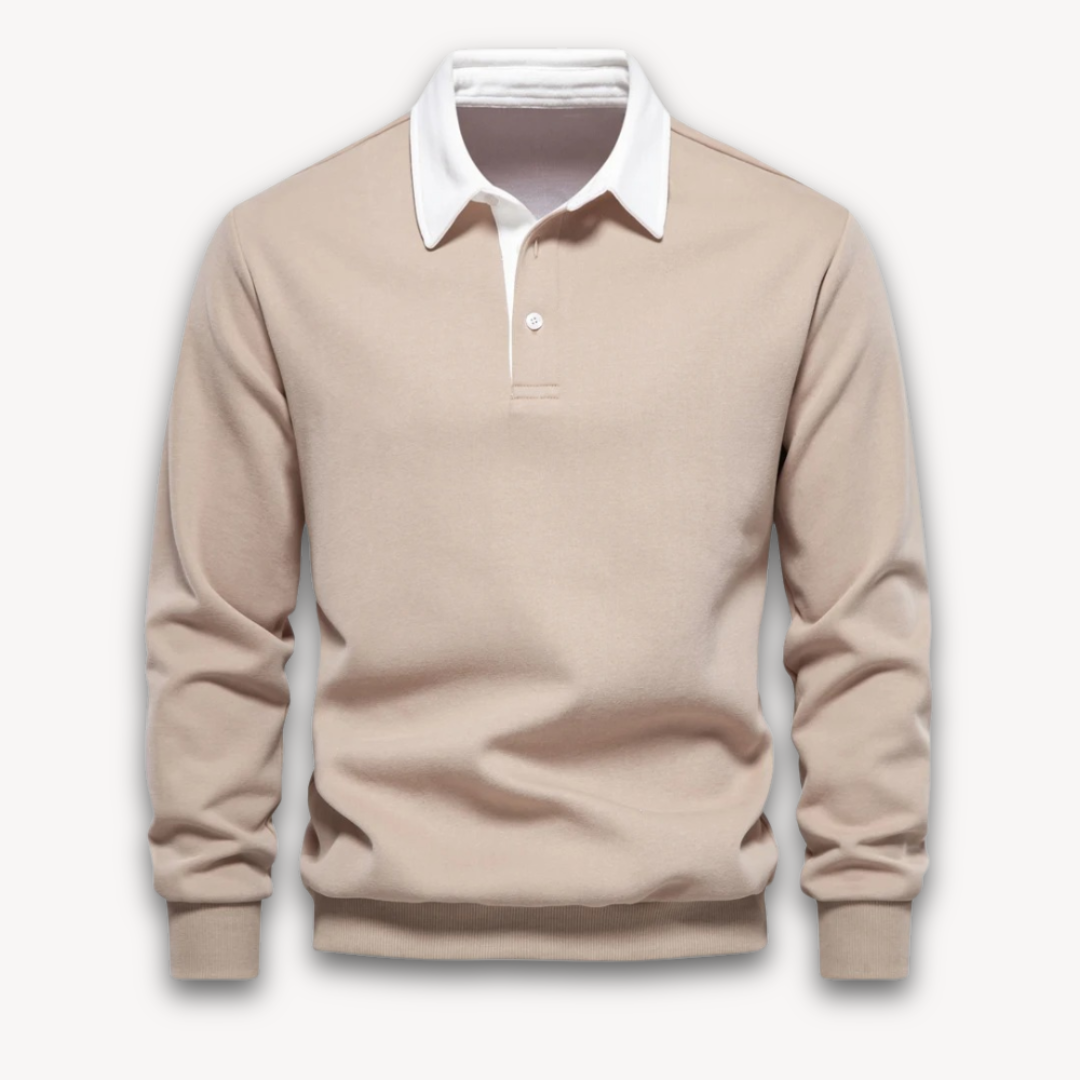 Navy regular fit long sleeve polo sweater soft cotton knit natural fiber modern men knitwear